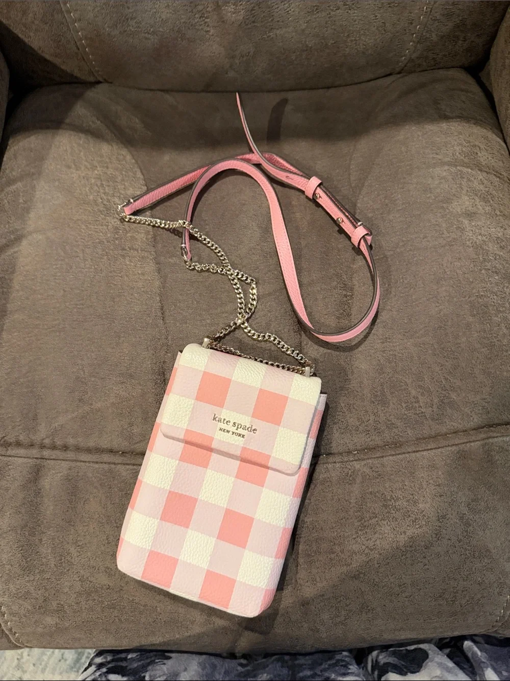 kate spade Pink and White Gingham Crossbody Phone Bag
